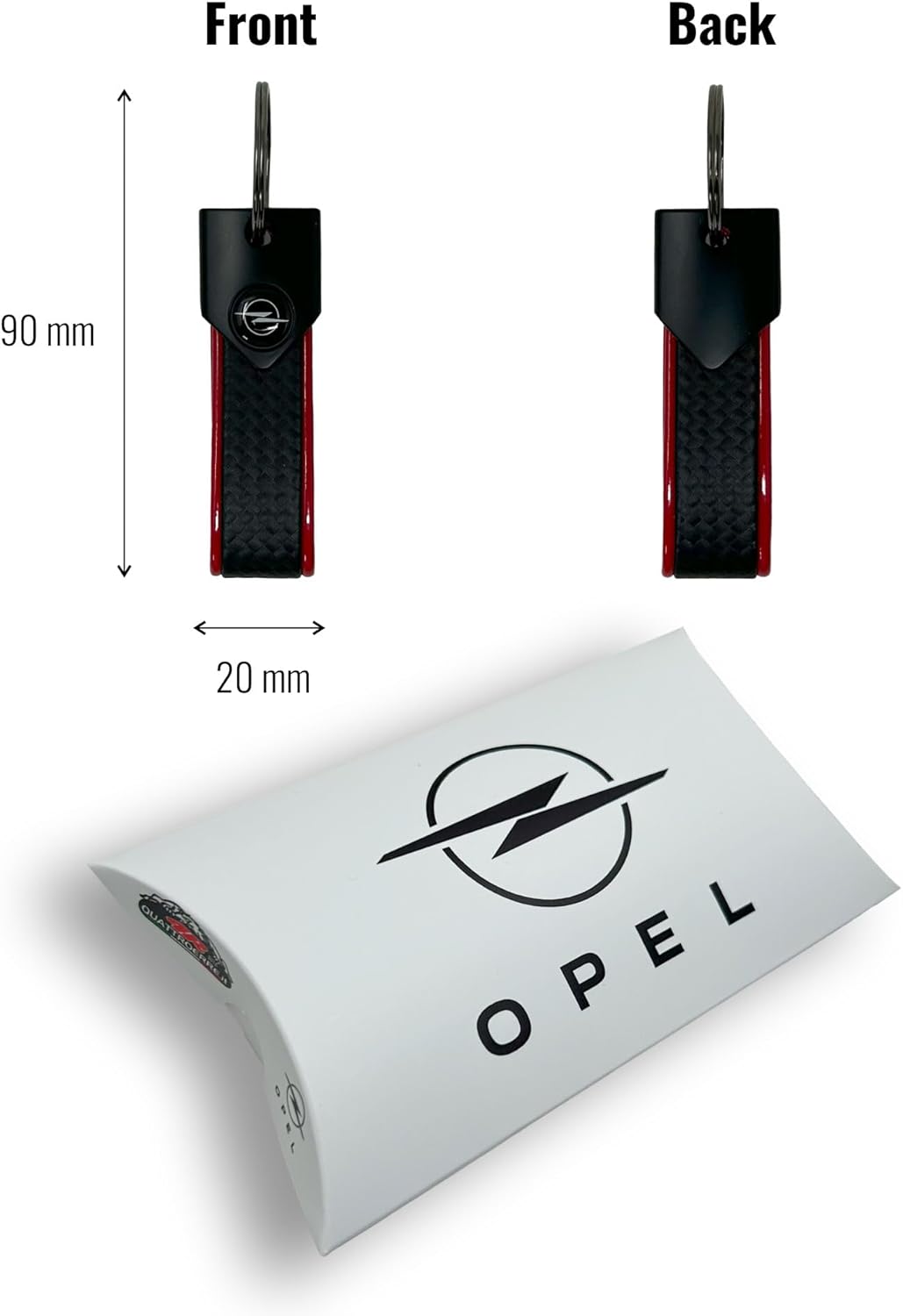 Detalle de Portachiavi per Auto Compatibile con Opel – Resistente e Duraturo, Chiusura con Anello, 90 x 20 mm, Rosso Logo Nero