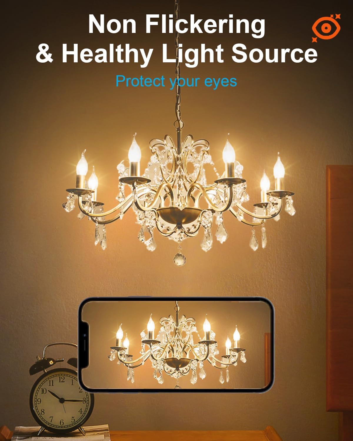 Detalle 1 de SerBion C32LAWEI 120V 60W E12 B10 Candelabra Bulbs, 2700K, Dimmable