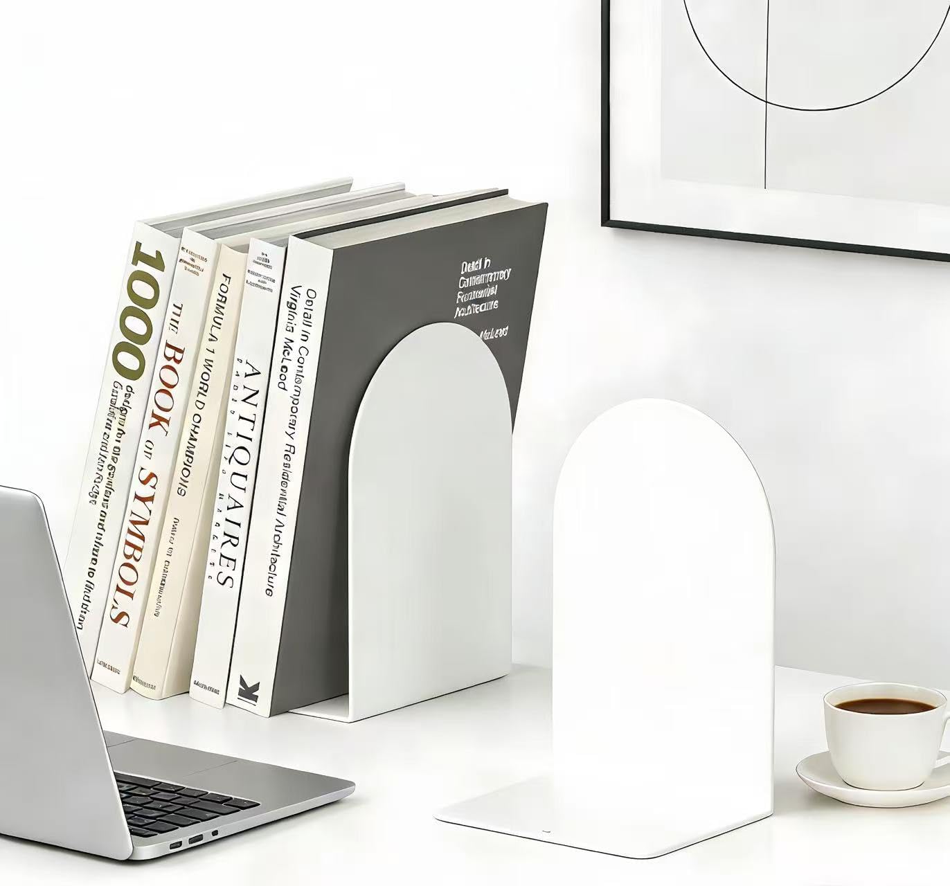 Detalle 2 de Deefongo Buchstützen Metall (8 Stück) – schwere Bookends in Weiß für Schule, Büro & Zuhause