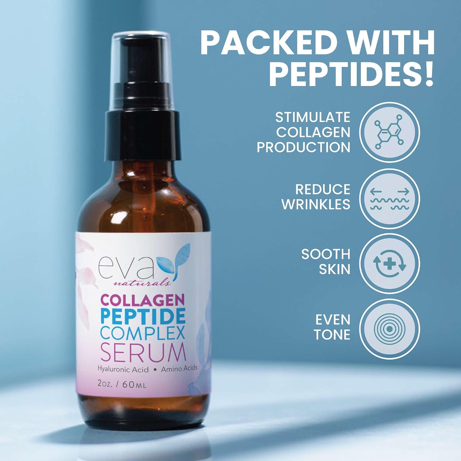 Thumbnail 1 de Eva Naturals Multi Peptide Face Serum (2 oz, 2-Pack) — Anti-Aging Collagen Peptides, Fragrance-Free