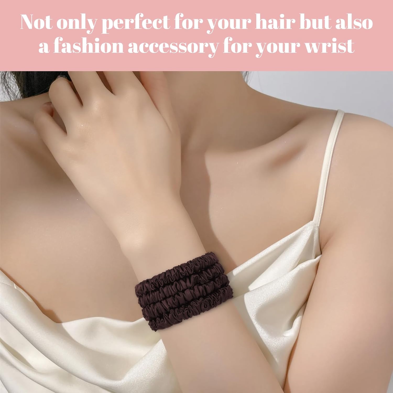 Detalle 2 de Scrunchies Seide Satin Haargummis von WantGor – 4er Pack Braun, Seidiges Haarband/Haaraccessoire