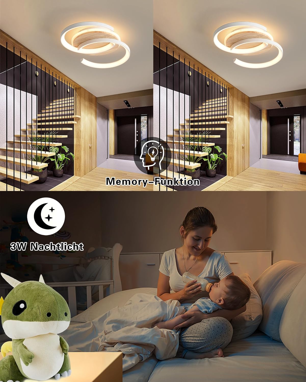 Detalle de LED Deckenlampe Holz „S“ 2-Ringe, dimmbar (28 W, 2800 lm, 3000–6000 K) mit Fernbedienung