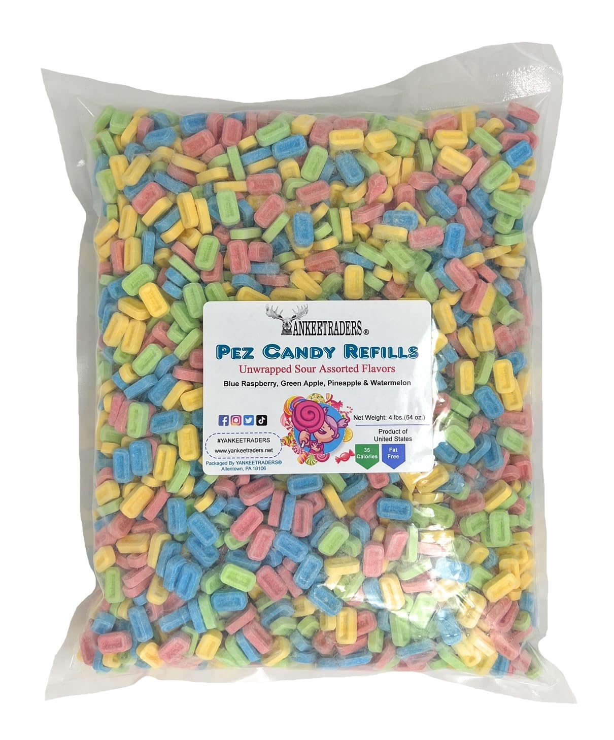 Thumbnail 1 de YANKEETRADERS Classic Pez Sour Candy Dispenser Refills, 4-Flavor, 4 Pounds