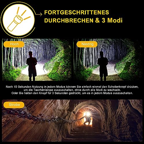 Thumbnail 3 de BEYSTE Linternas LED Alta Potencia, 1,000,000 Lúmenes Linterna Recargable Potente Largo Alcance, Linterna Tactica Policial, XHQ99.2 Flashlight De Alta Luminosidad Para Emergencia Camping Regalo