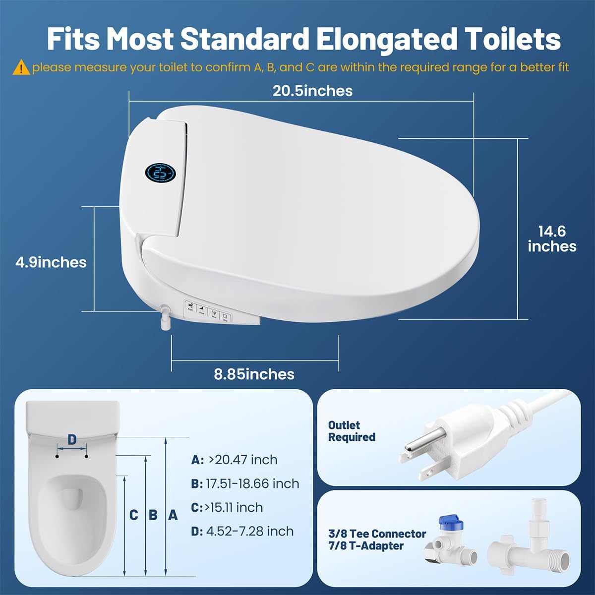 Thumbnail 4 de RUIFQ HDJ132V Elongated Bidet Toilet Seat with Heated Seat and Warm Air Dryer
