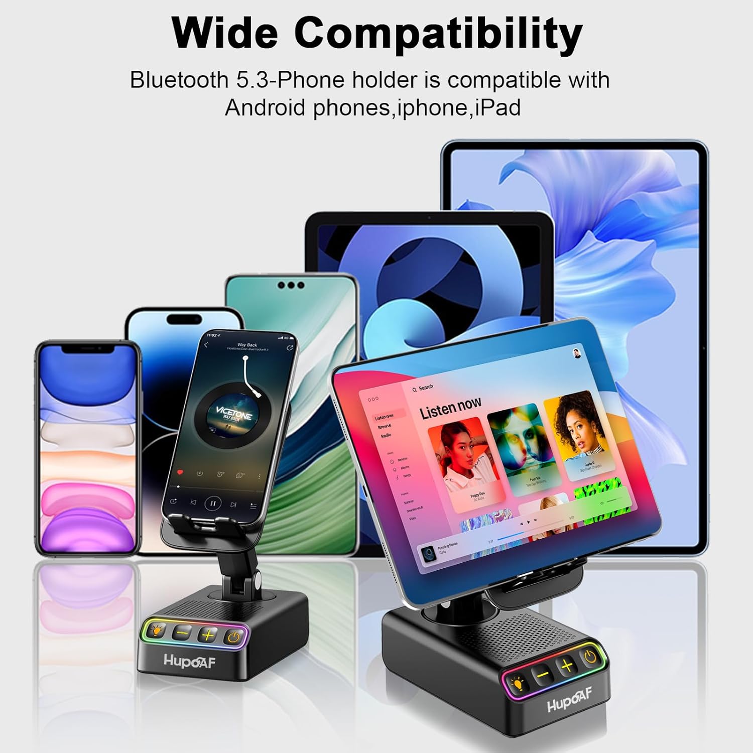 Detalle de Hupoaf Wireless Induction Speaker with Phone Stand, Ambient Lights & Bluetooth