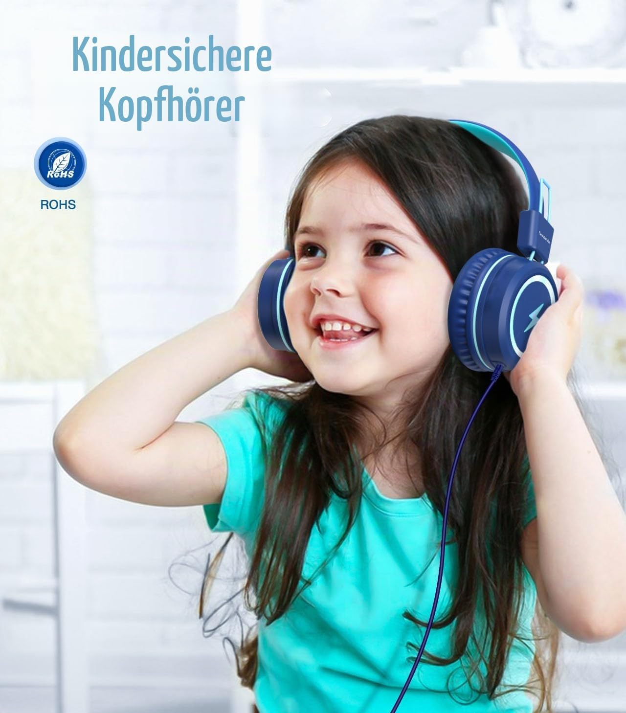 Detalle de Bywulanda Kinder-Kopfhörer mit LED-Lichtern und USB Typ-C – Lautstärkebegrenzung, Mikrofon