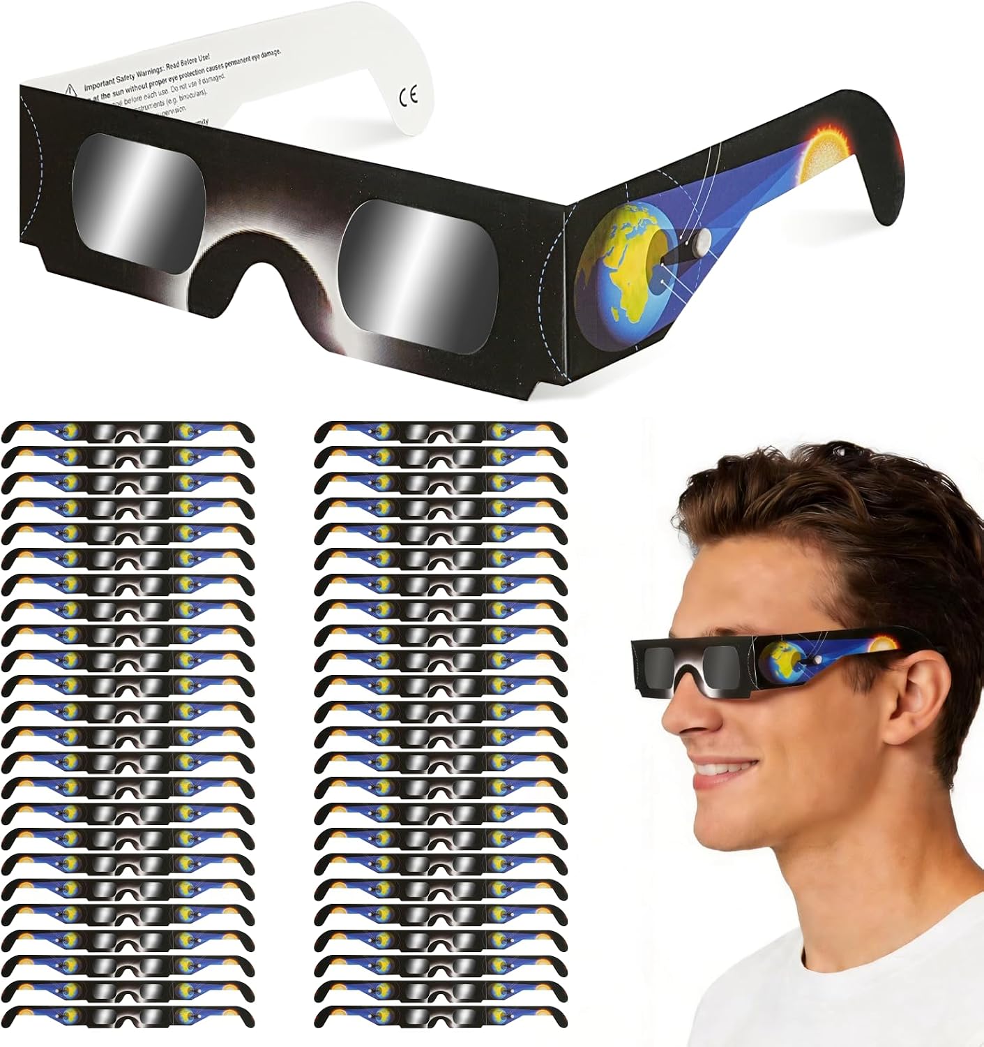 Detalle de QIWEI Gafas para eclipse solar QW-SOZ4 (pack de 4), certificadas EN ISO 12312-2