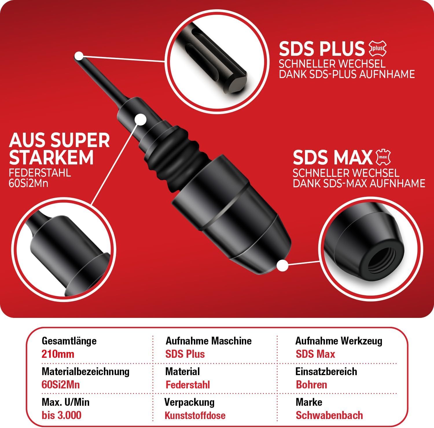Detalle 2 de Adaptateur SDS Plus vers SDS Max 60Si2Mn