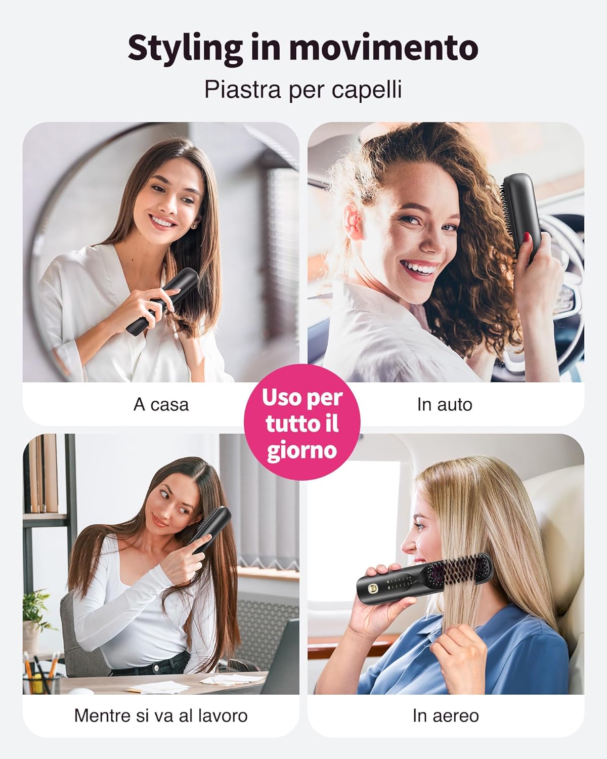 Thumbnail 1 de Bopcal Spazzola lisciante senza fili 10000 mAh 3 in 1 con 300 milioni di ioni negativi e ricarica powerbank