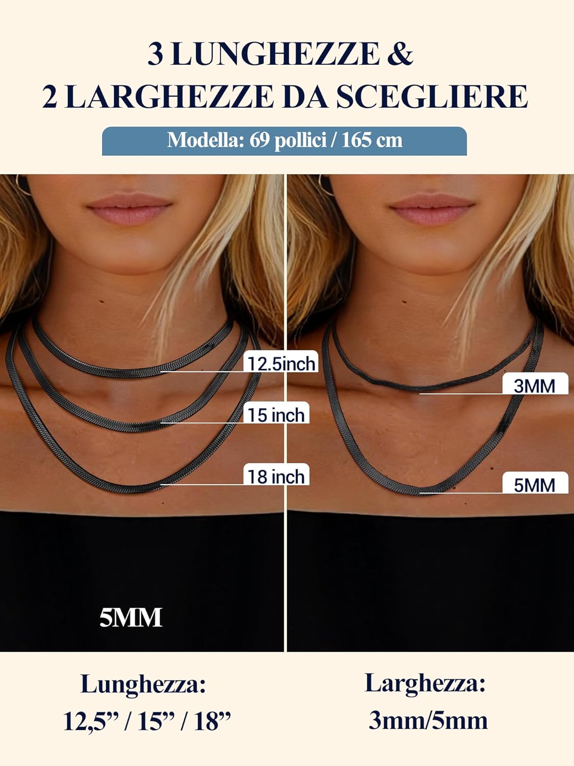Thumbnail 2 de Collana PROSTEEL a serpente girocollo choker catena piatta 32/38/46 cm, placcatura tripla e acciaio 316L
