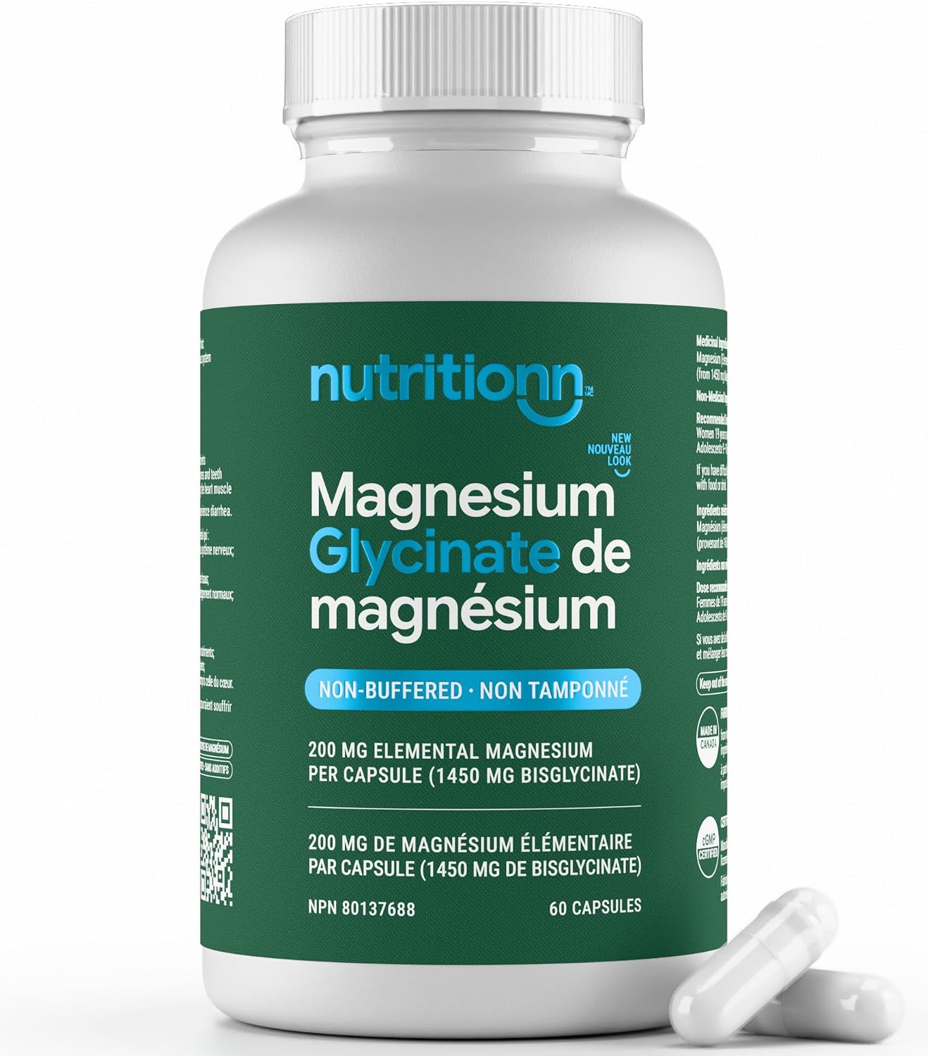 Detalle de Nutritionn Magnesium Glycinate 200 mg Capsules, 60 Count, Pure Bisglycinate