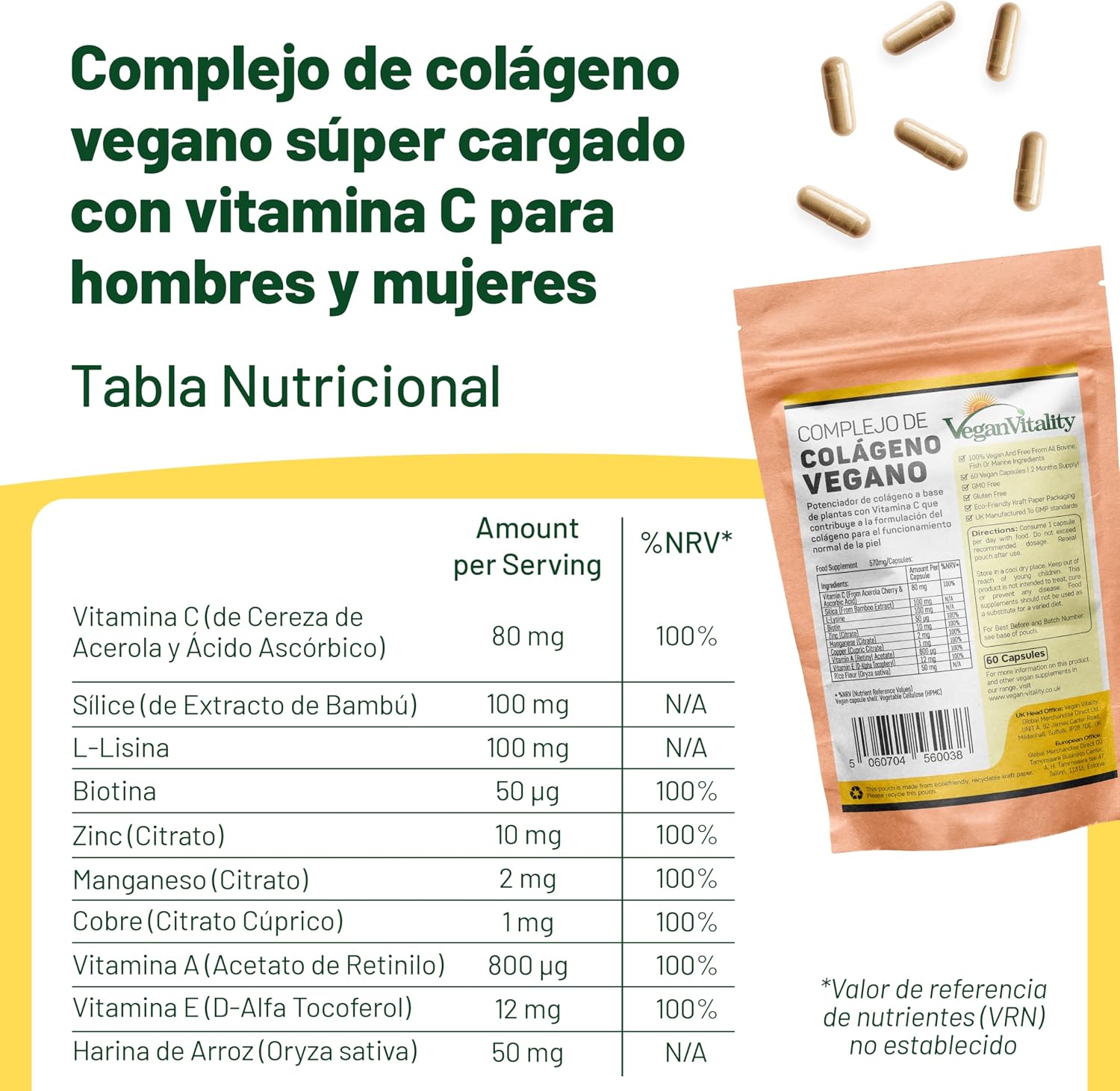 Detalle 2 de Vegan Vitality Suplemento de Colágeno 2 meses