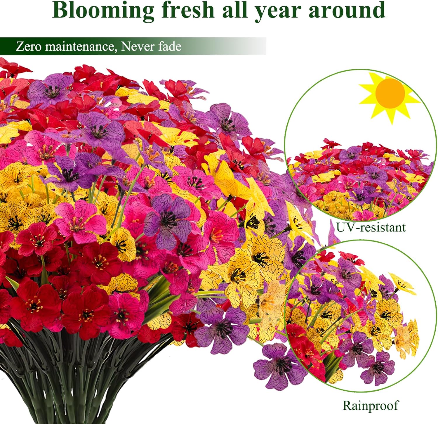 Thumbnail 4 de Kinisty Kunstblumen für Außen: 16 Bündel wetterfeste Balkonpflanzen in Farben für das ganze Jahr