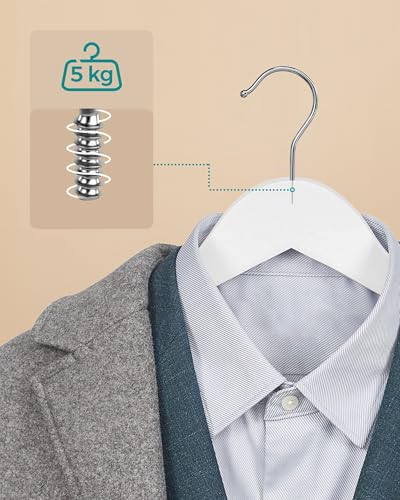 Detalle de SONGMICS Grucce Legno 20 Pezzi CRW03W-20 – Appendiabiti con spalle sagomate, gancio 360°, antiscivolo e barra pantaloni