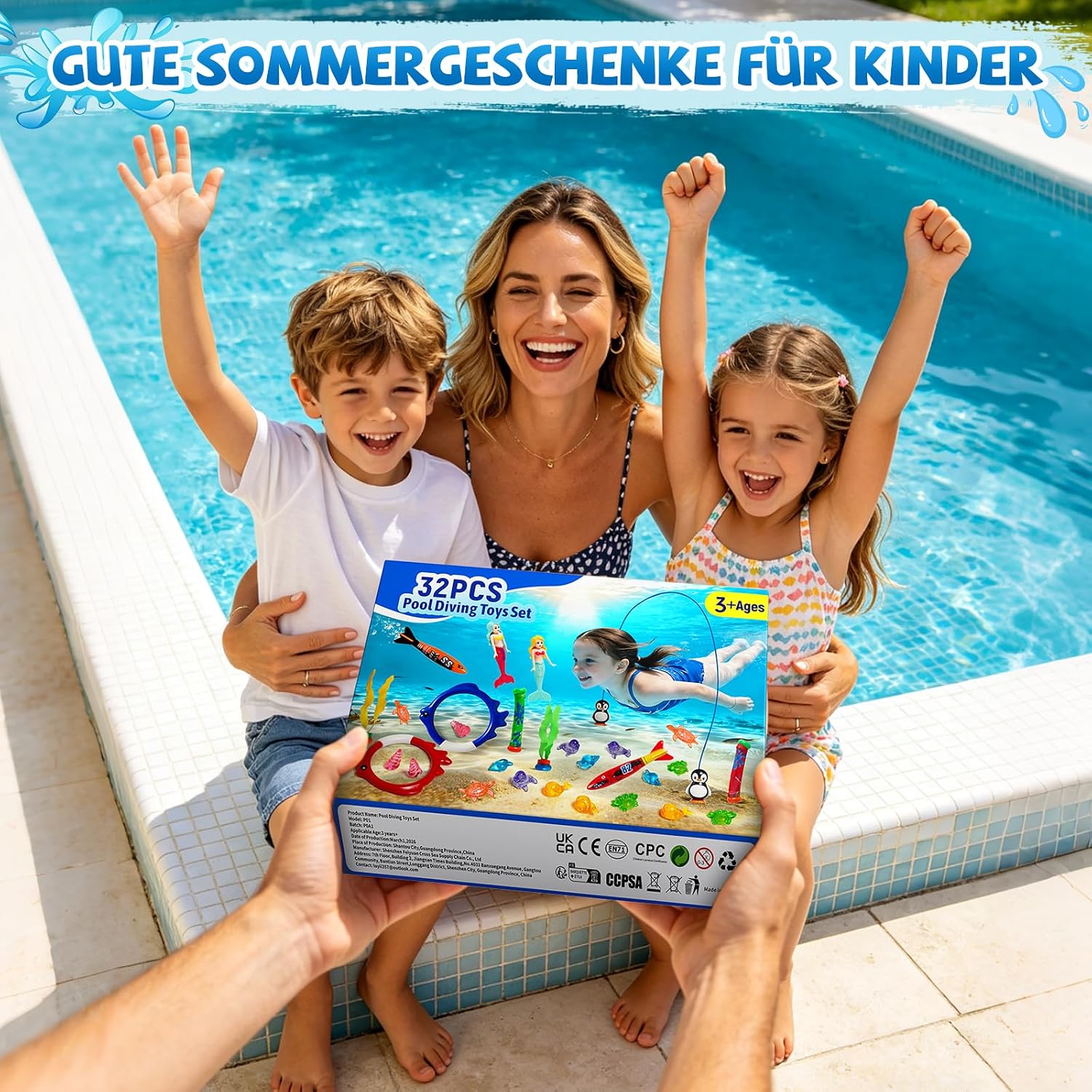 Detalle de Pool Tauchspielzeug für Kinder – 32-teiliges Schwimmbad-Set mit Taucher-Objekten, Wasserspistolen und Strandball