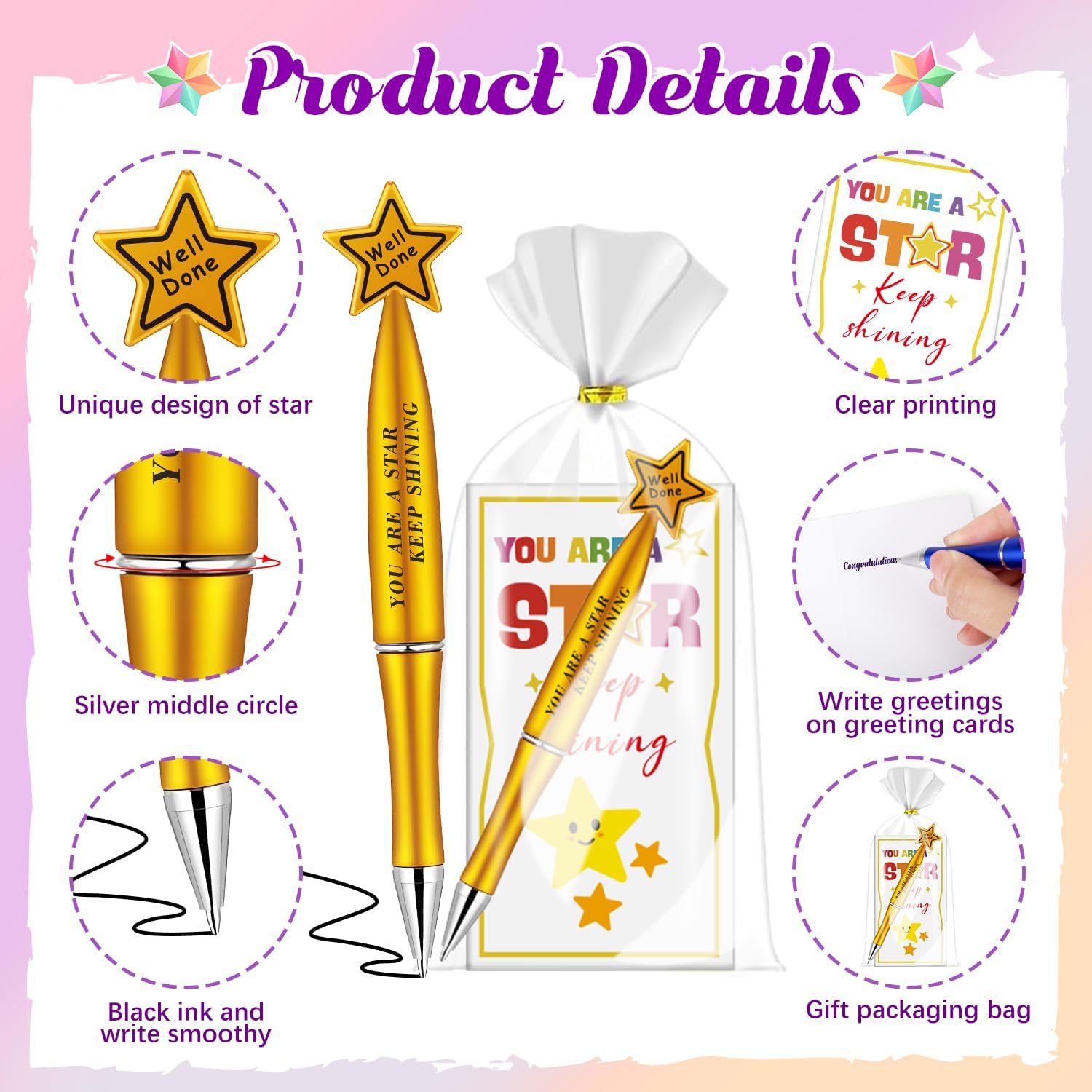 Detalle de iZoeL 30-Pack End of Term Gifts for Children – Motivational Pens, Cards and Gift Bags
