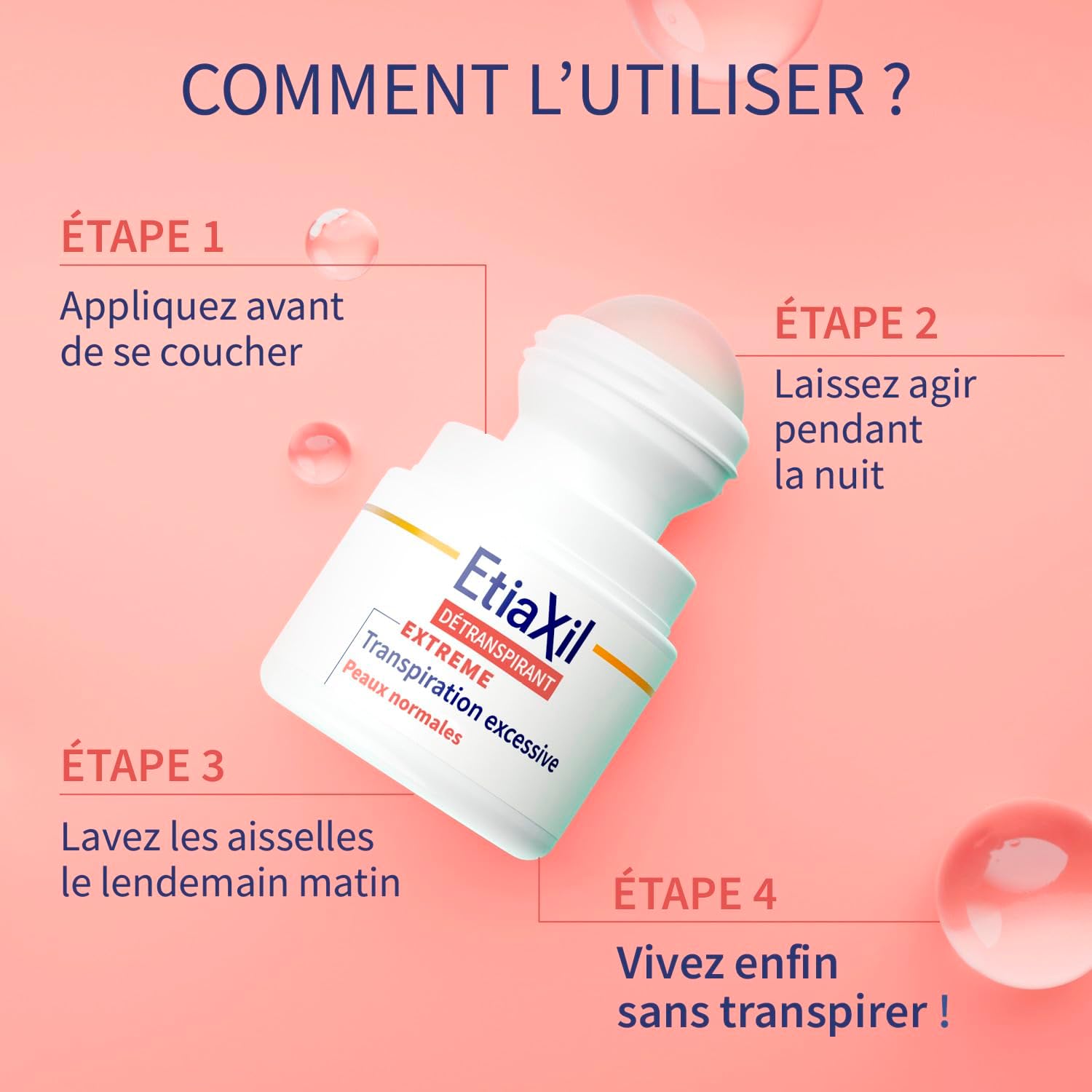Detalle de ETIAXIL Détranspirant Extrême Aisselles – 15 ml, peau normale, efficacité 5 jours
