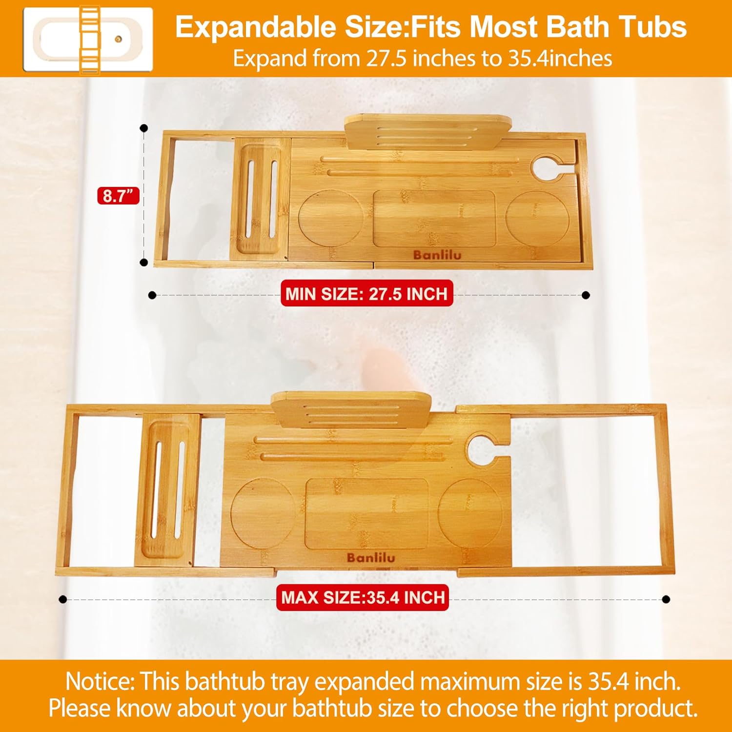 Thumbnail 2 de Premium Bamboo Bathtub Tray 27.5–35.4 in