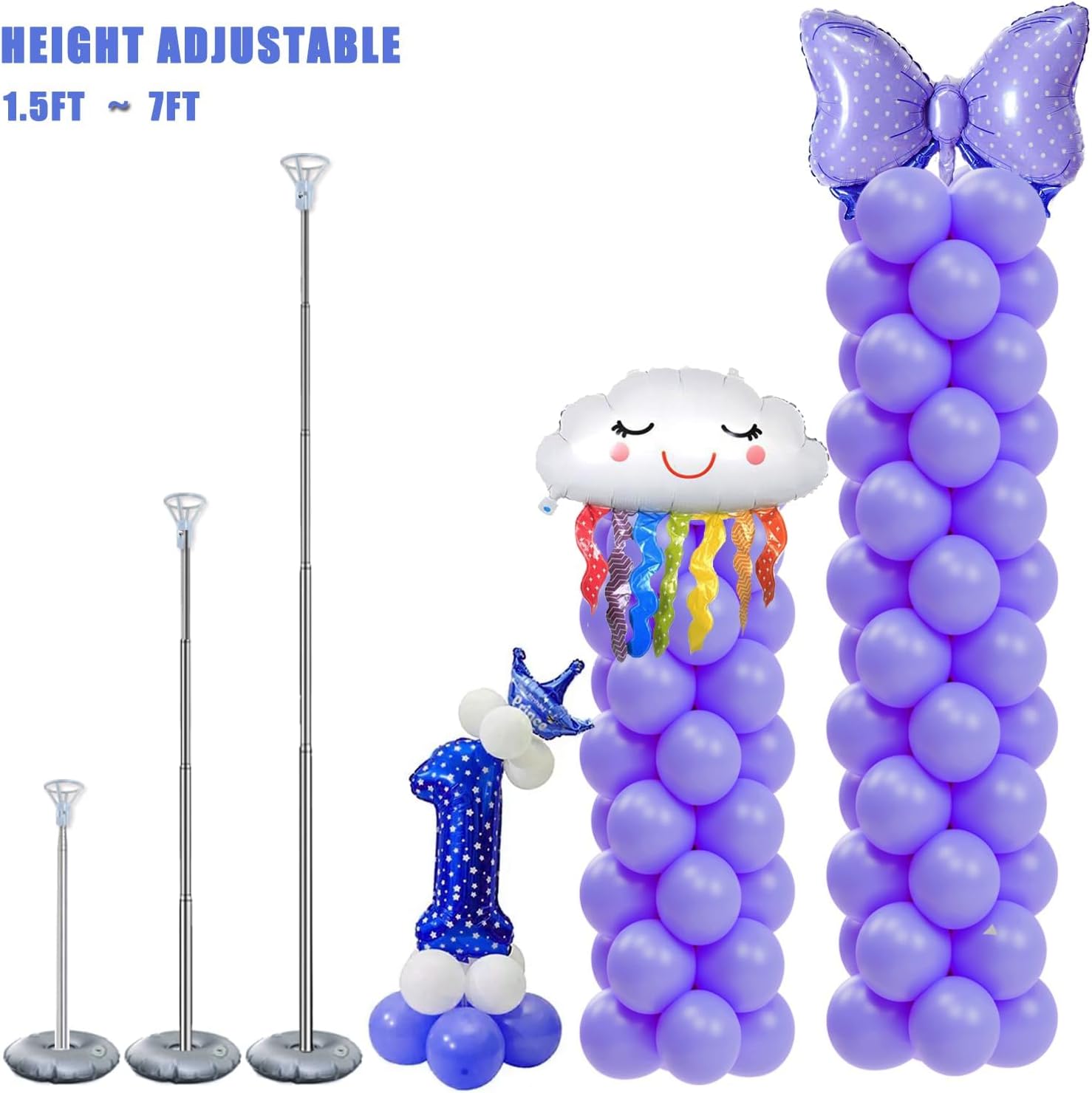 Thumbnail 1 de GIMCALO Balloon Column Stand Kit (Set of 2) — 7ft Height-Adjustable Balloon Arch Stands