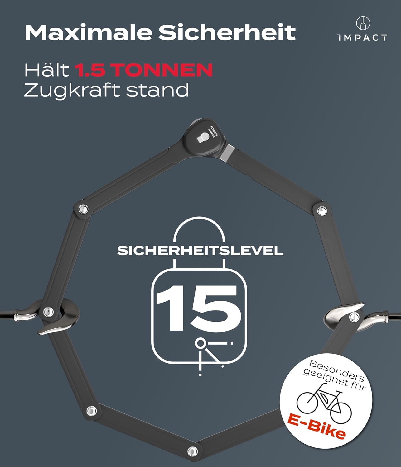 Detalle de IMPACT FlexLock 15 Faltschloss mit Sicherheitslevel 15 und bis 1,5 Tonnen Zugkraft