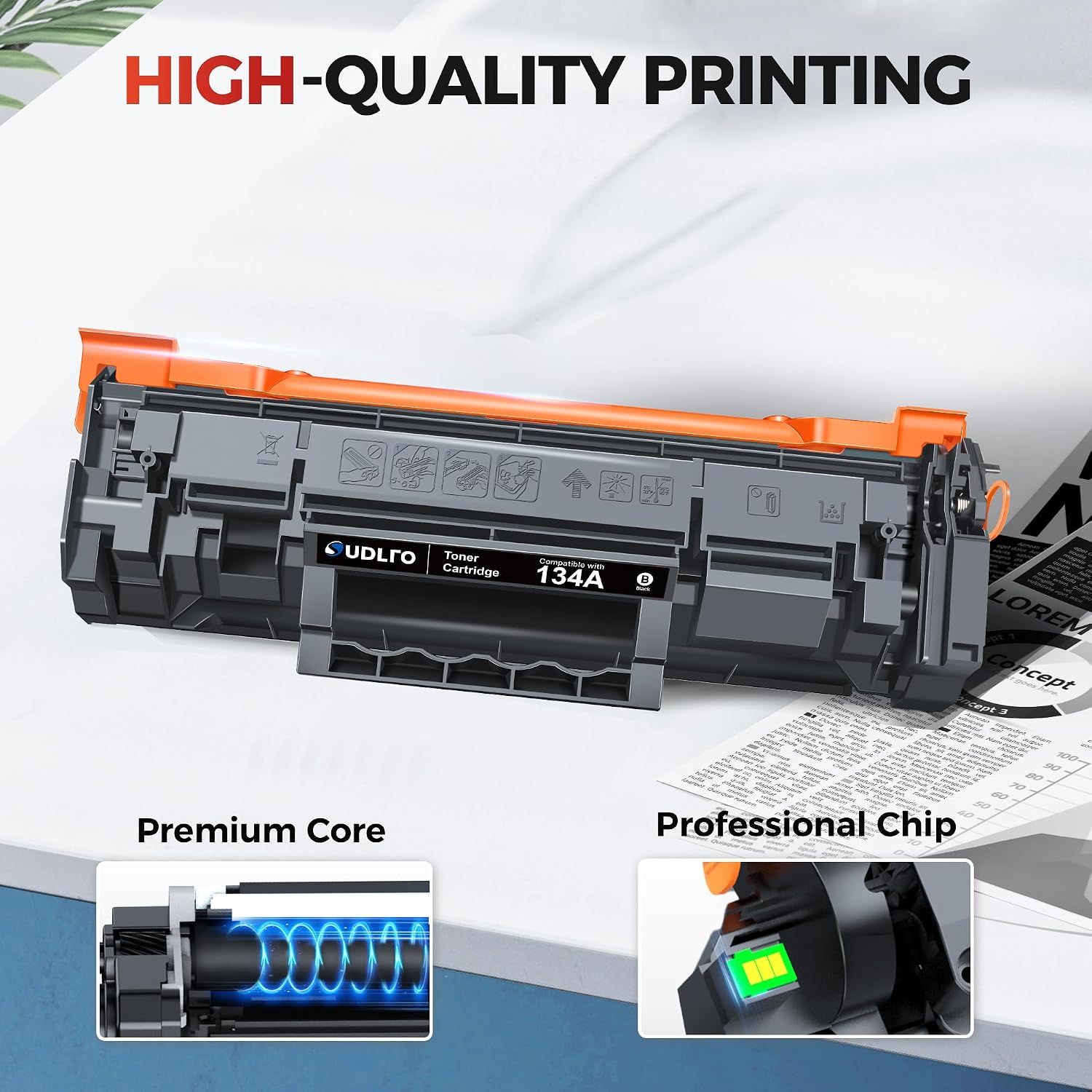 Detalle 2 de SUDLTO 134A Black Toner Cartridge 2-Pack with Chip, Up to 1,100 Pages Each