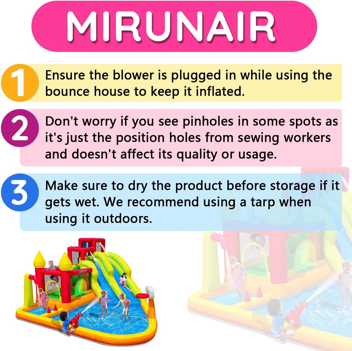 Detalle de MIRUNAIR Inflatable Bounce House with Slides — Backyard Water Park for Kids