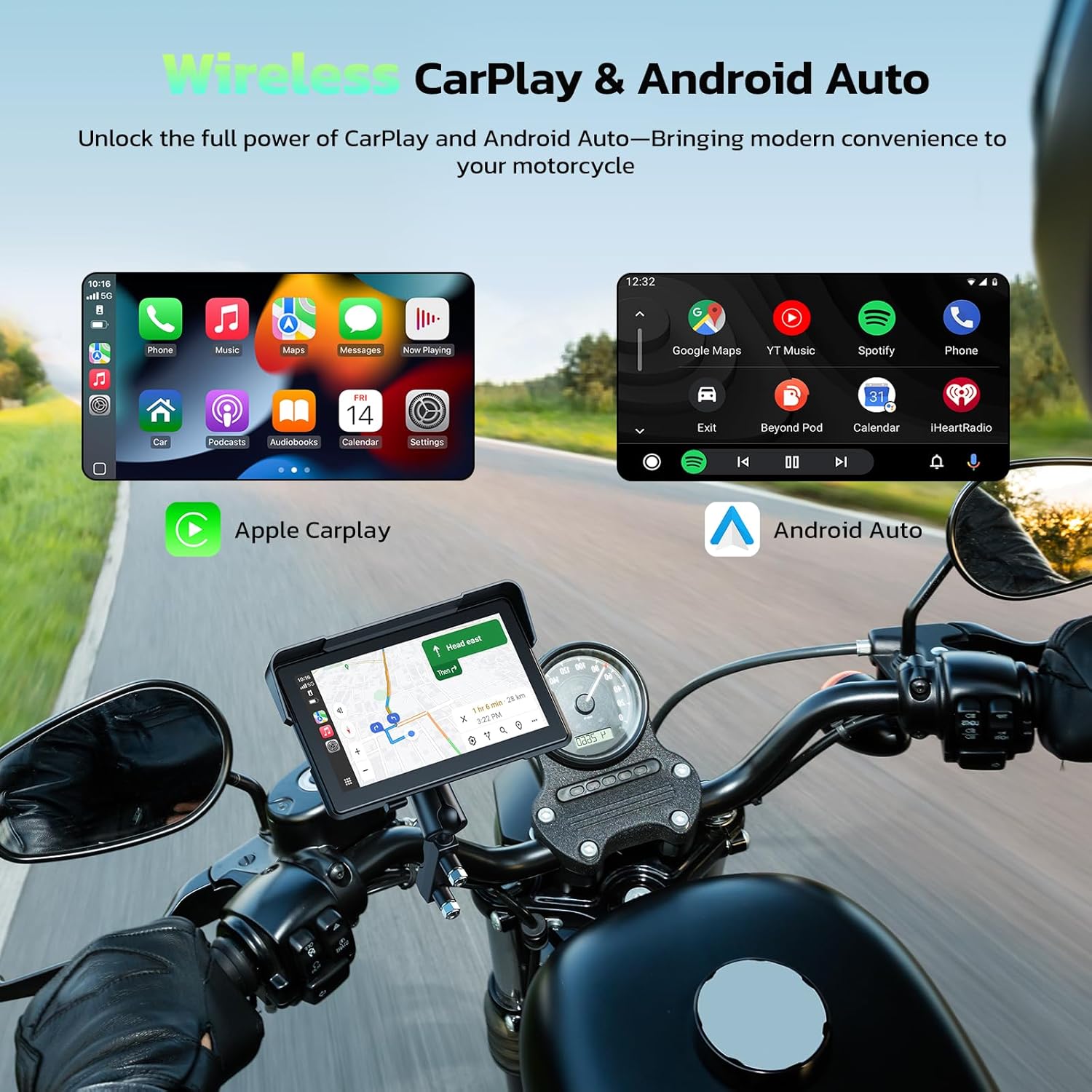 Thumbnail 1 de LAMTTO 7-Inch Wireless CarPlay GPS Navigation System for Motorcycles