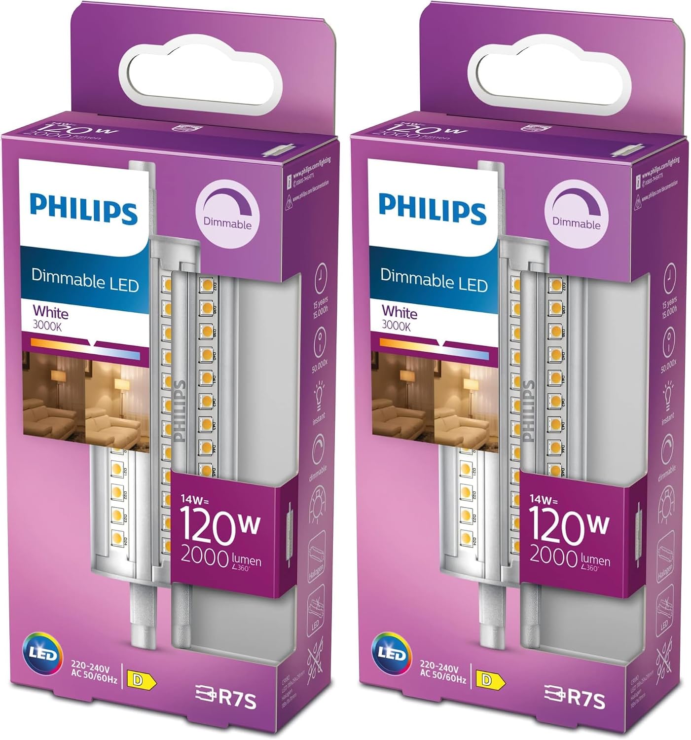 Thumbnail 6 de Philips LED 120W R7S 118mm WH D RF 1PF/12, Weiß – Effizienter Halogen-Ersatz mit langer Lebensdauer