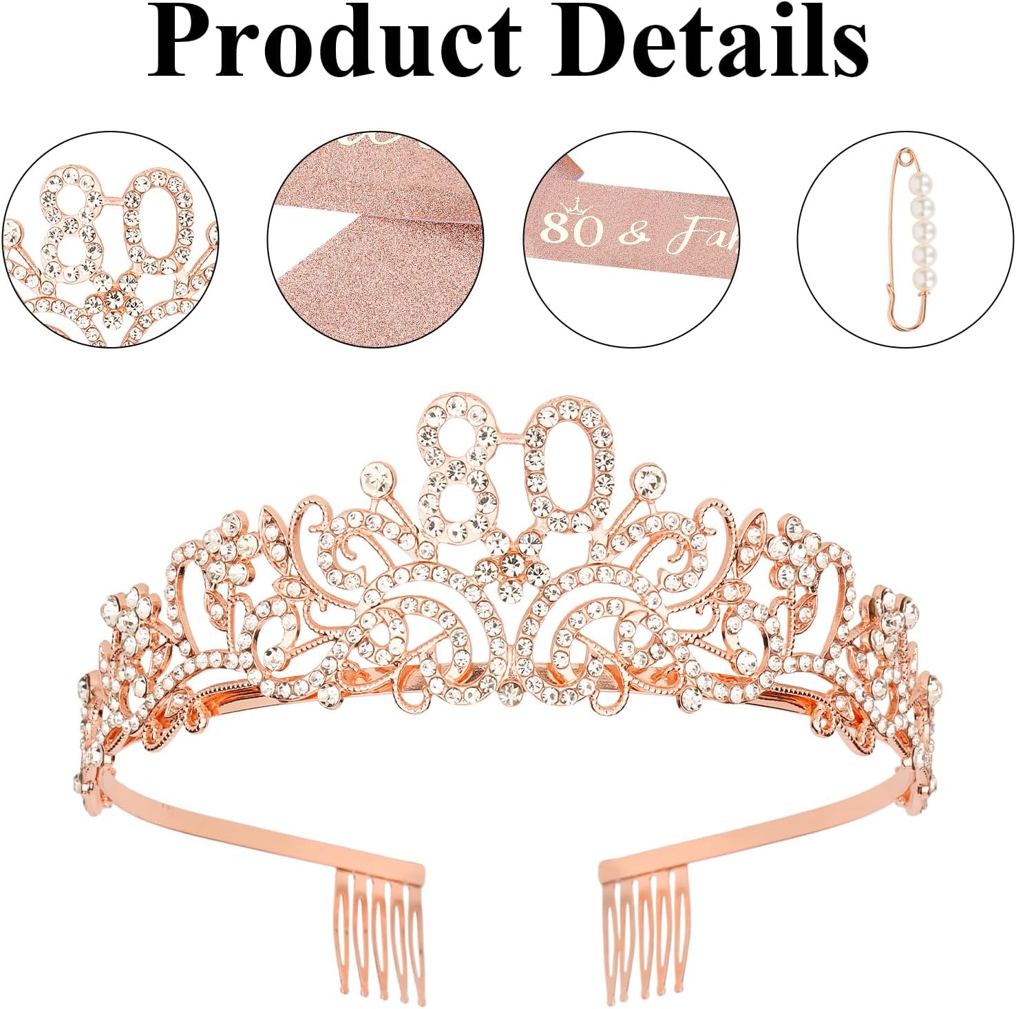 Thumbnail 2 de Oblihumoy 80th Birthday Sash & Rhinestone Tiara