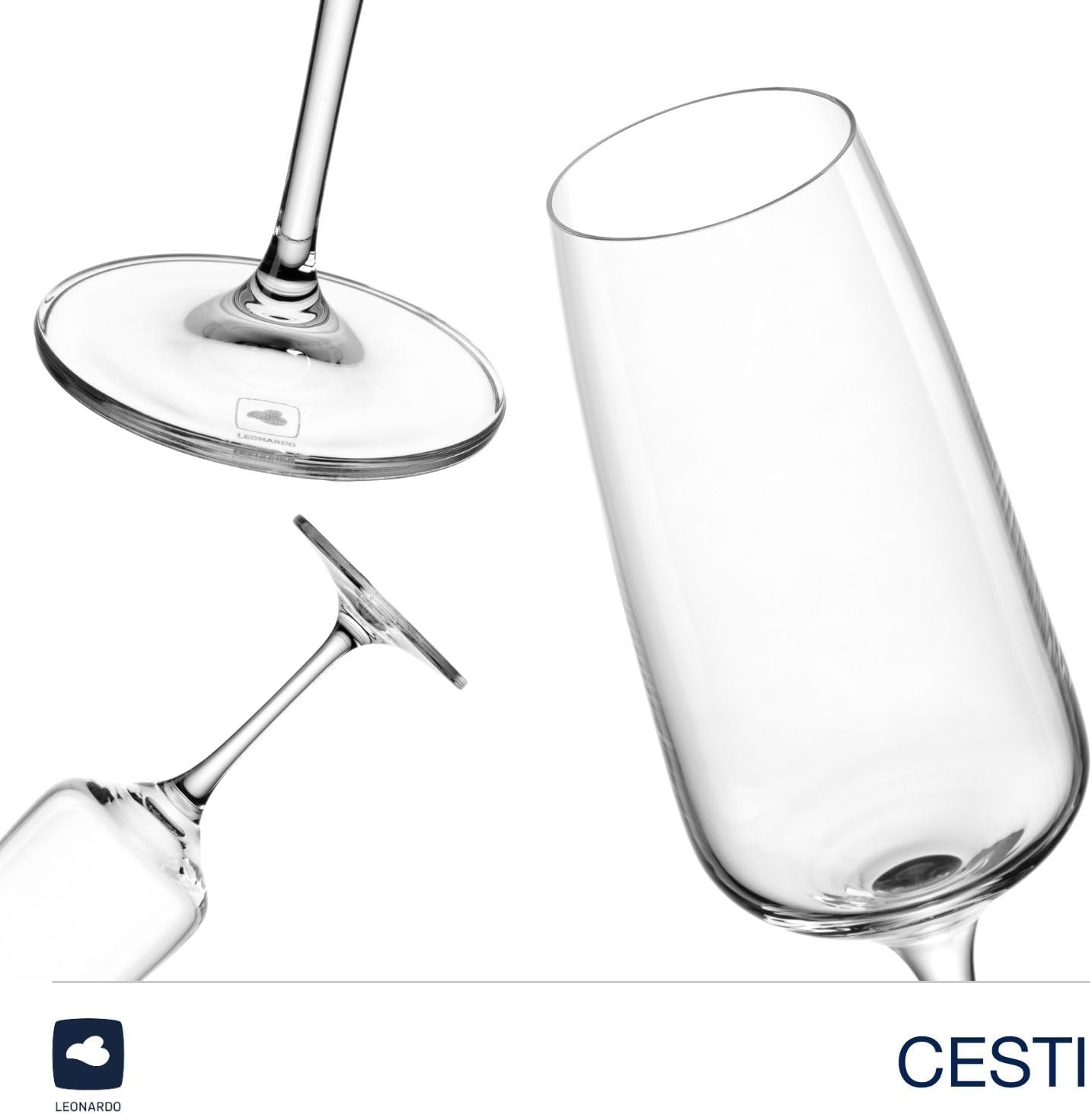 Detalle de LEONARDO HOME Sektgläser CESTI (6er Set) inkl. Poliertuch – Spülmaschinenfest, Stoßfest und elegant