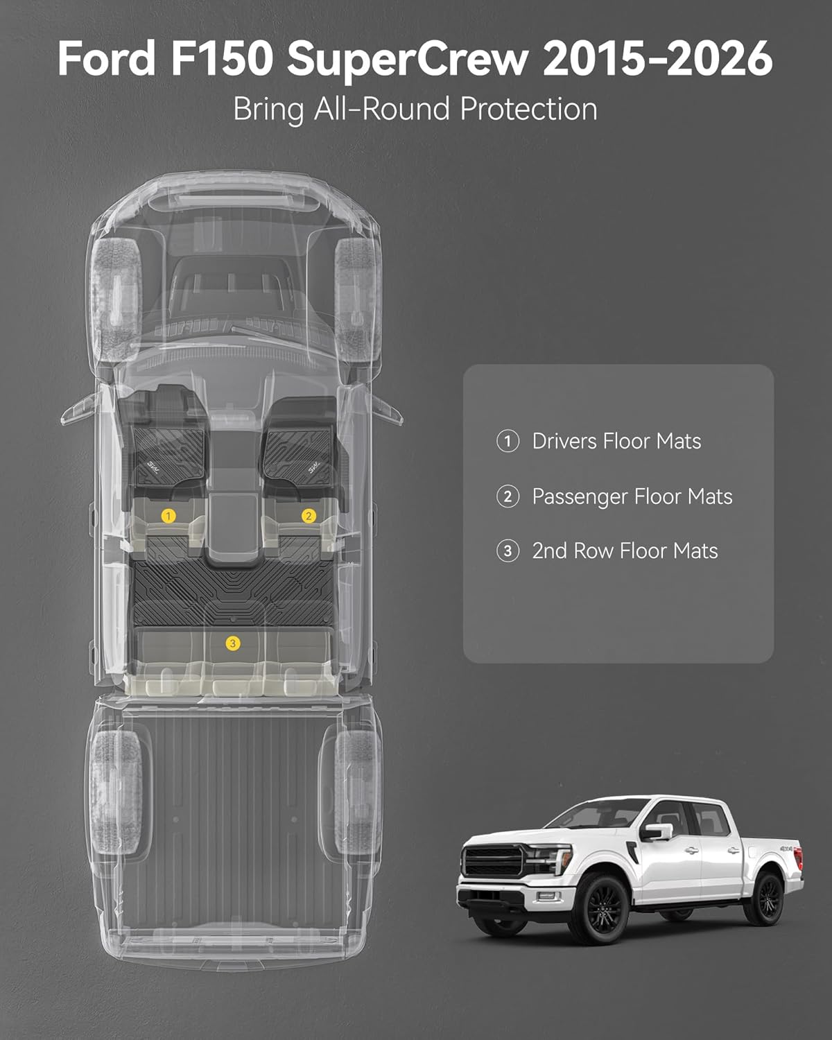 Thumbnail 3 de 3W Floor Mats F-150 SuperCrew 2015-2025