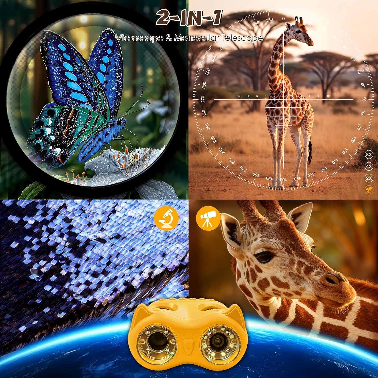 Detalle de ARNSSIEN 2 in 1 Microscopio Bambini e Telescopio: esplorazione digitale per bambini 3–12 anni