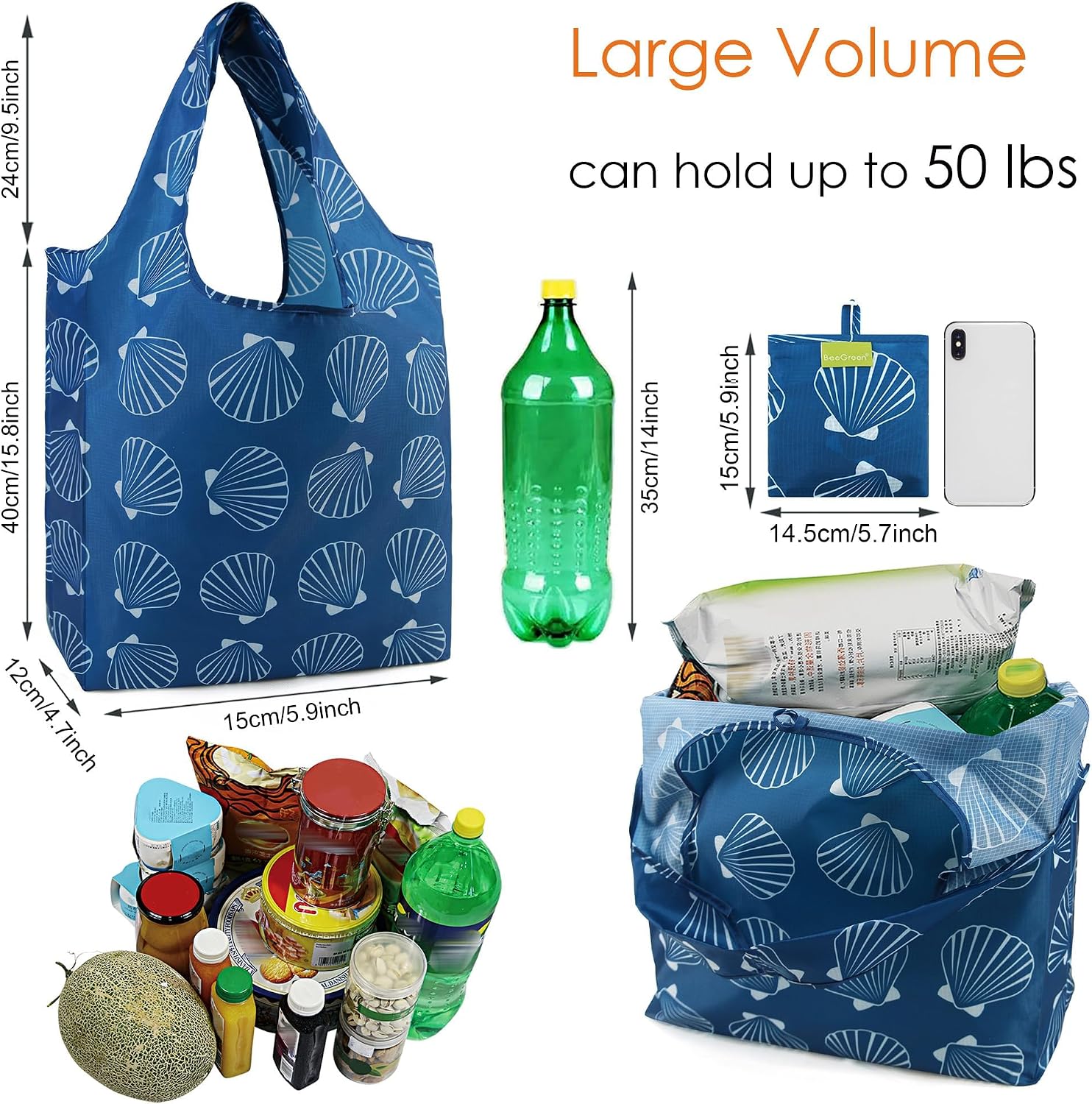 Thumbnail 2 de BeeGreen Geometry Reusable Shopping Bags 6-Pack: Heavy-Duty Foldable Polyester Totes