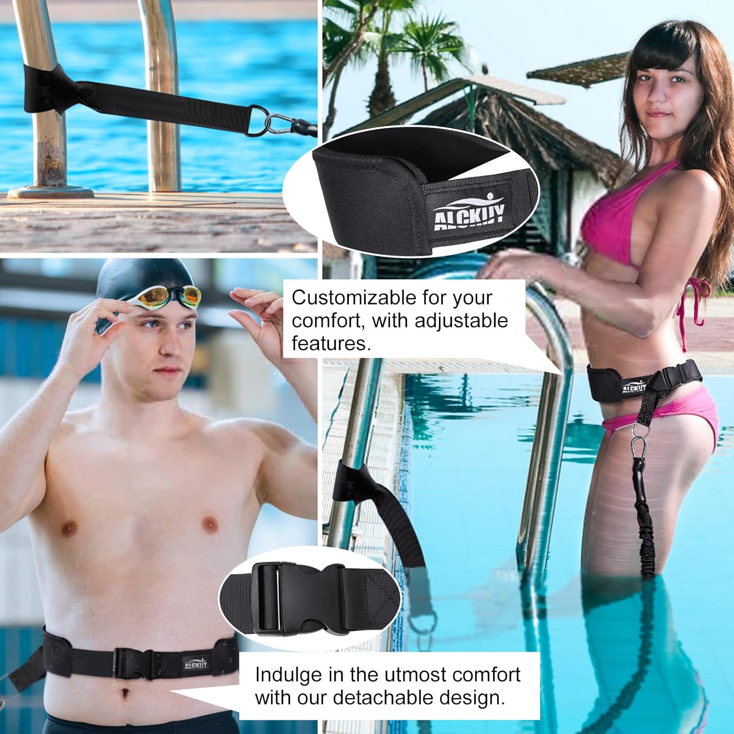 Detalle 2 de Schwimmgurt für Pool – Einstellbarer Schwimmwiderstandgürtel (2,5–7,5 m) für Erwachsene und Kinder ab 7 Jahren