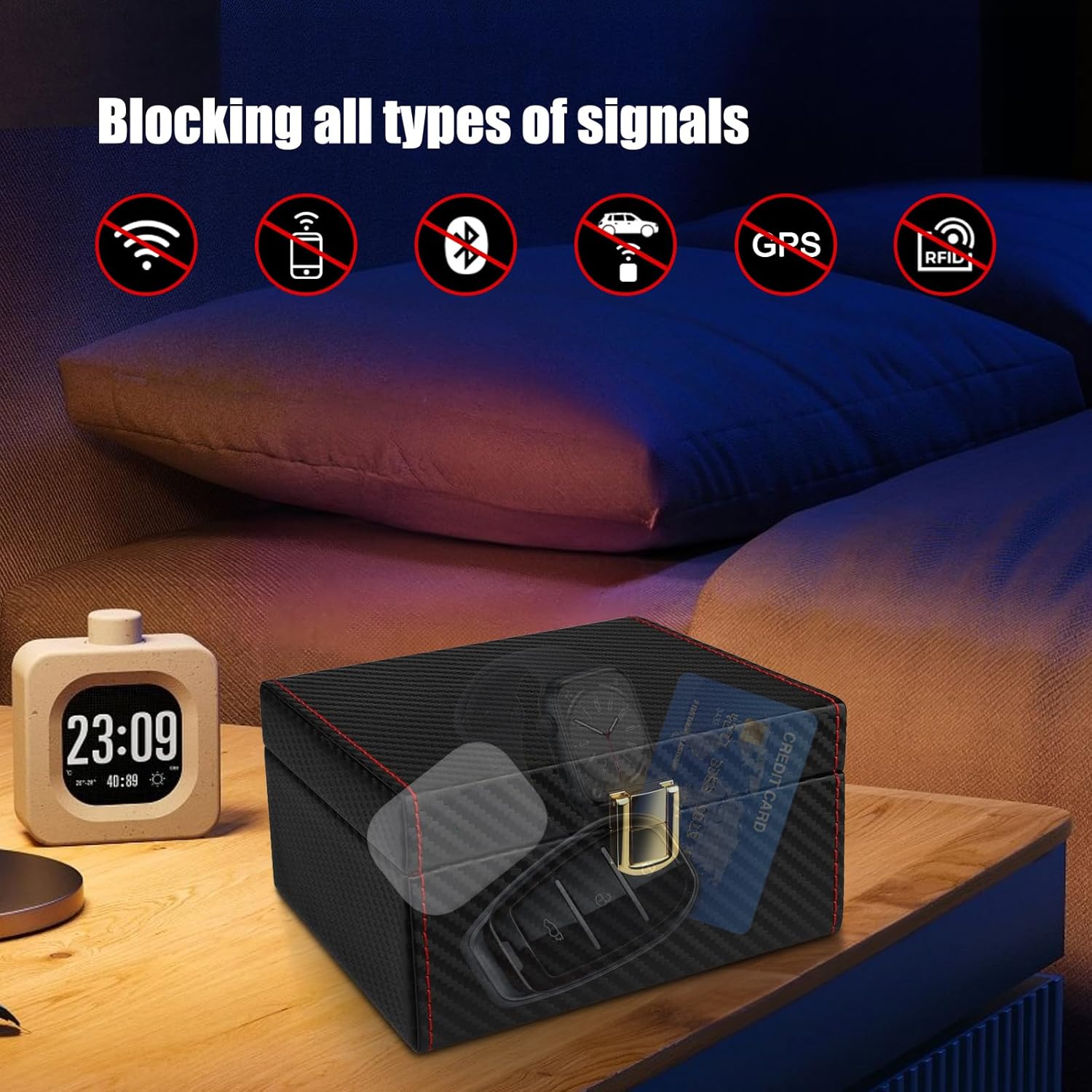 Detalle de Diyife Car Key Signal Blocker Box – Premium Leather Faraday Shield for 5–7 Keys
