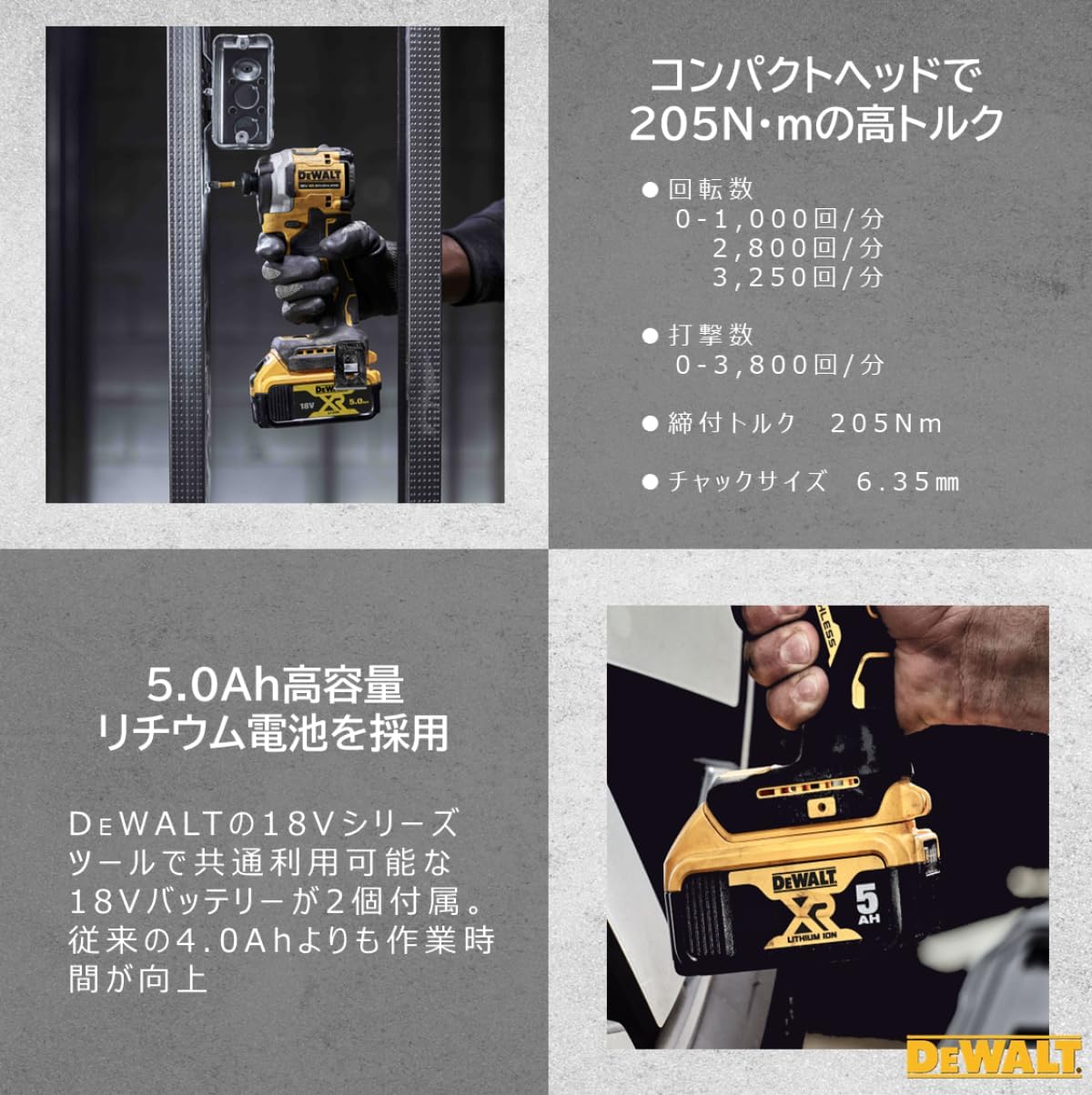 Thumbnail 3 de DEWALT DCF850P2T 18V XR ブラシレス・インパクトドライバー 205N・m・3段階速度