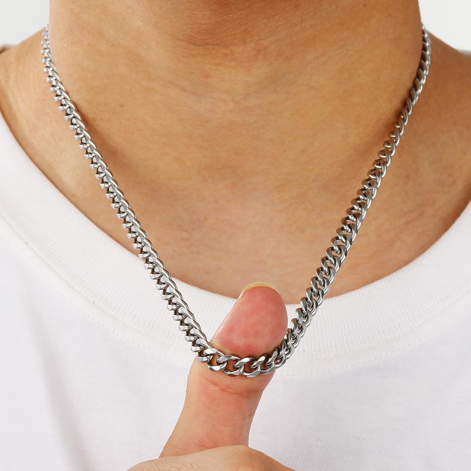 Detalle 2 de Aretas Herren Halskette aus Edelstahl (Panzerkette 6 mm) – Cuban Link Chain, Silber, Geschenk für Sohn/Papa