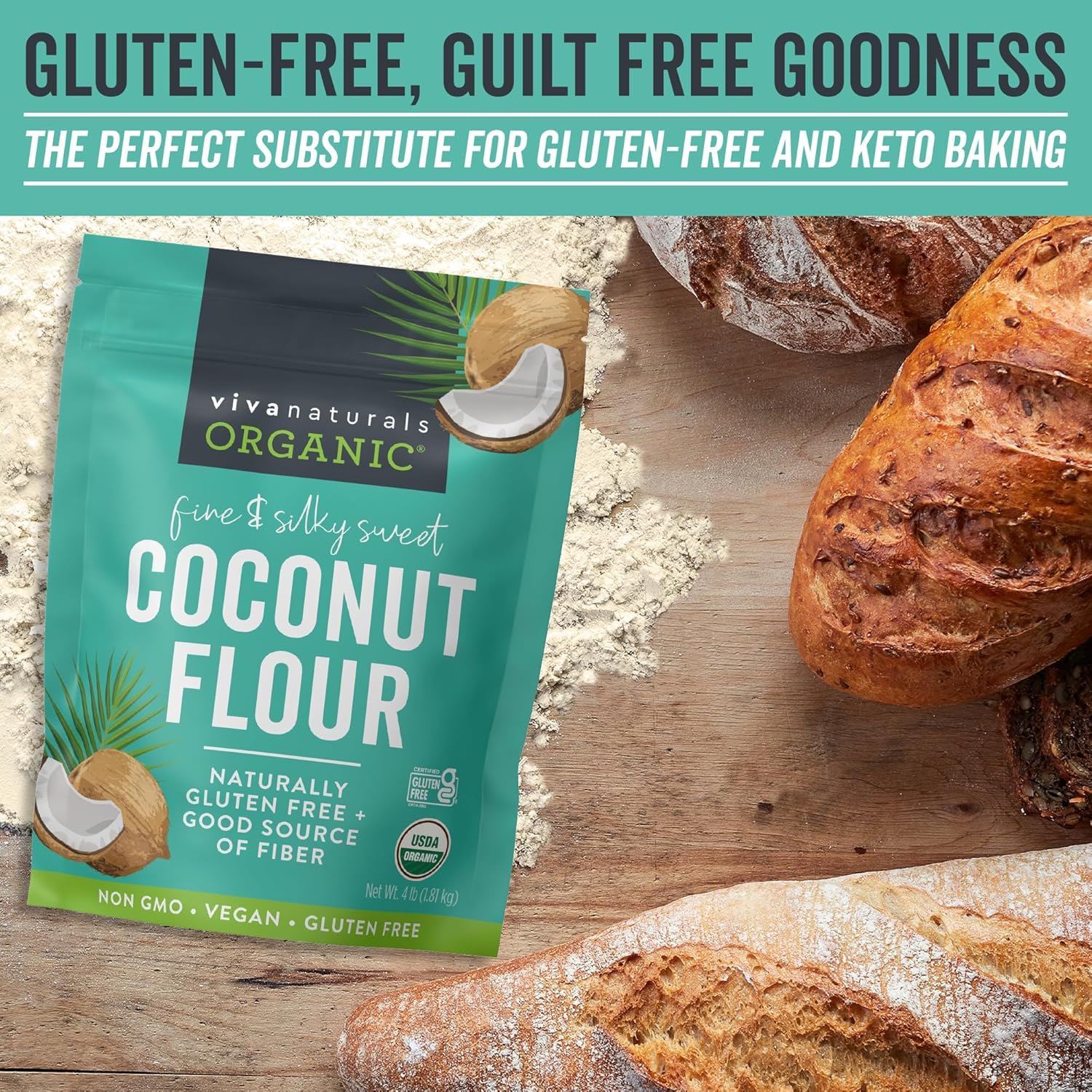 Detalle 2 de Viva Naturals TRTJUNEBEAUTY60763 Organic Coconut Flour, 4 lbs, Gluten-Free