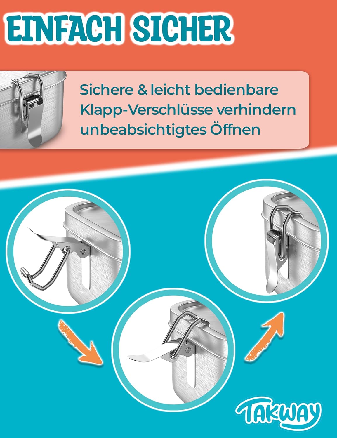 Thumbnail 5 de TAKWAY Edelstahl Brotdose 800ml mit Fächern – Auslaufsichere Bento Box für Kinder und Erwachsene