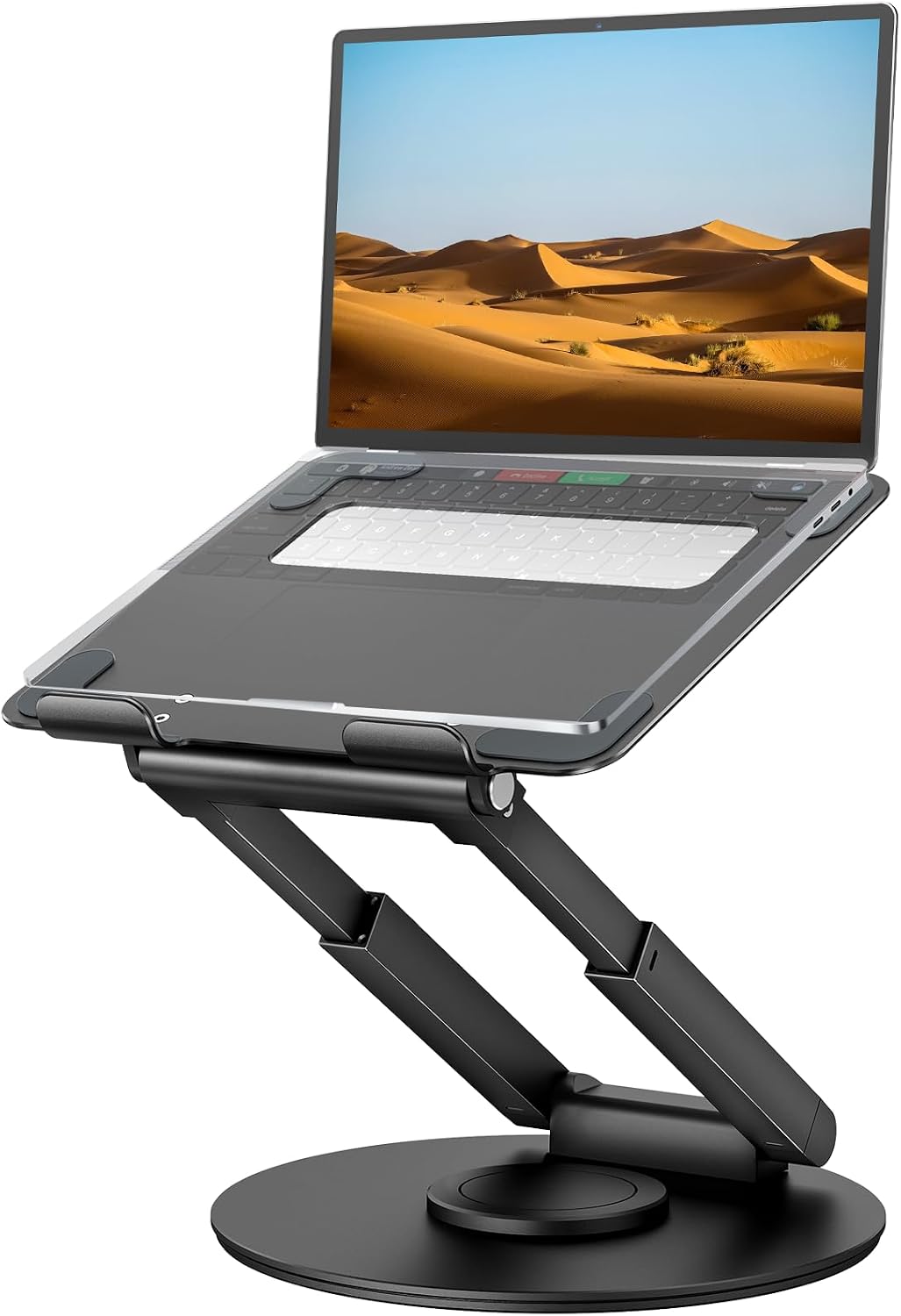 Detalle de tounee Laptop Ständer höhenverstellbar mit 360° drehbarer Basis – ergonomischer Laptop-Erhöhung für 10–17" (schwarz)