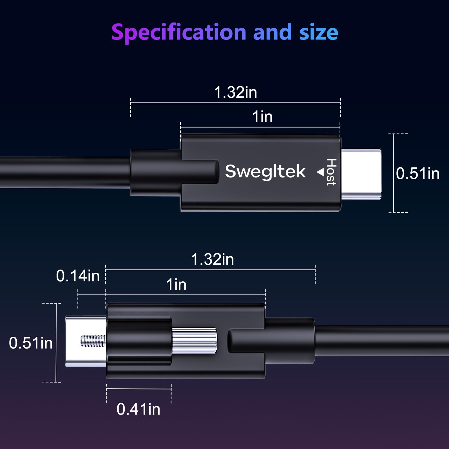Detalle 2 de swegltek USB-IF Certified USB4 C Cable with Screw-Lock (80Gbps, 1.6ft) – USB-C to USB-C