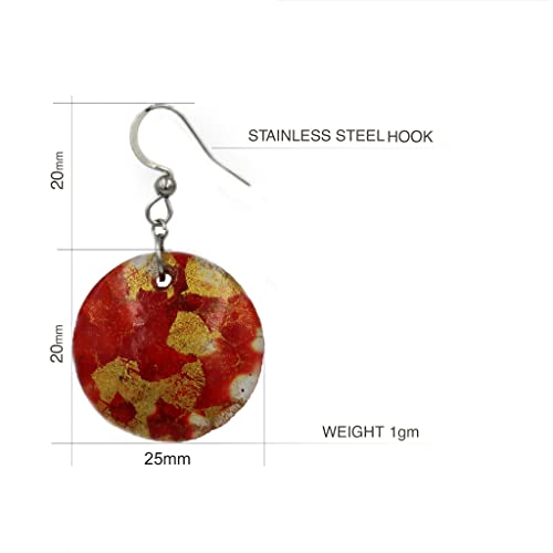 Detalle 2 de Pendientes Colgantes Fashion Ligeros de Dragon Porter – Estilo 18, Rojo y Hoja Oro