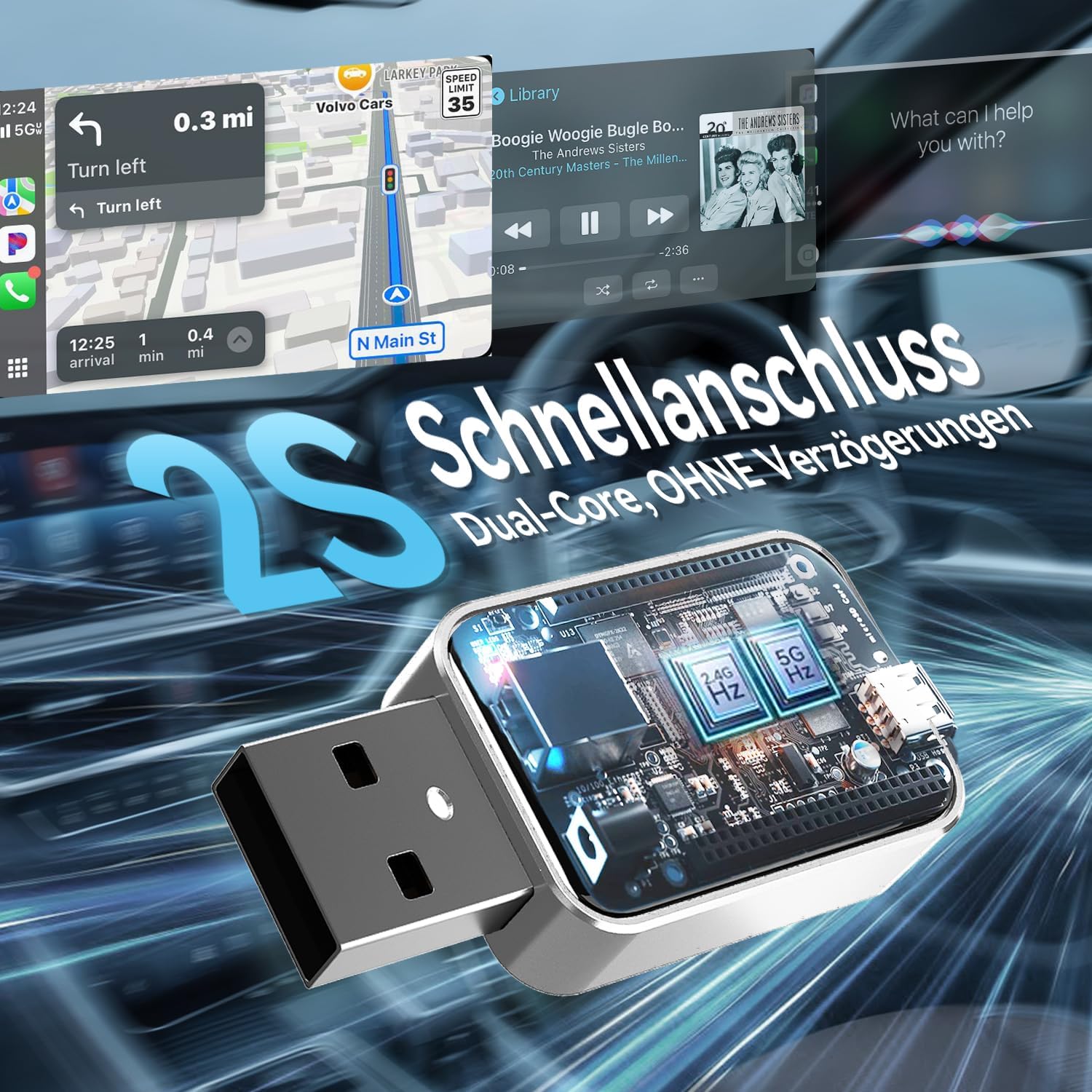 Detalle de Hiloshine Wireless CarPlay Adapter & Android Auto Wireless Adapter (Plug & Play) – 2-in-1, mini, mit Auto-Reconnect für Autos ab 2016