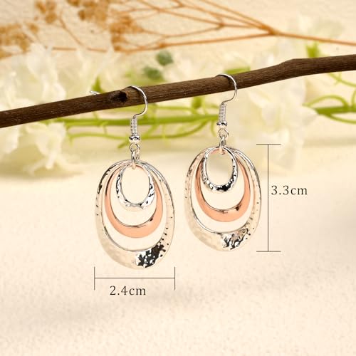 Detalle de Aliyoham Hammered Triple Oval Drop Earrings for Women, Silver & Rose Gold
