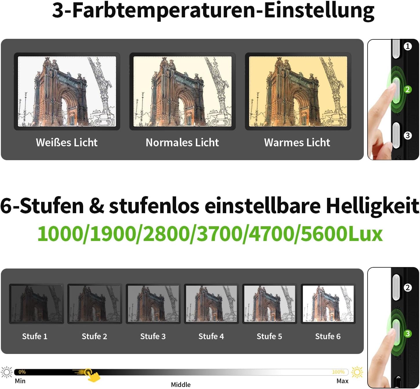 Detalle 2 de Zocelight wiederaufladbarer A3 Leuchttisch mit LED & 4 Magneten (4000 mAh, schwarz)