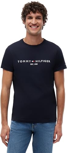 Detalle de Tommy Hilfiger Core Tommy Logo: camiseta de algodón de manga corta para hombre cuello redondo, azul Sky Captain (XS)