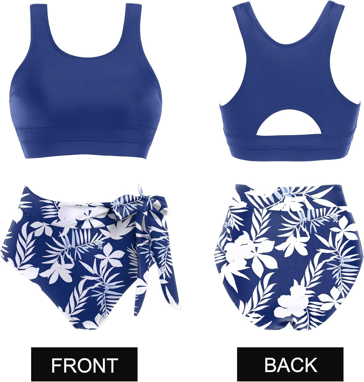 Detalle de AI'MAGE Femme - Maillots de Bain Deux Pièces Taille Haute Rembourré, Imprimés Léopard/Tropical - S à XXL