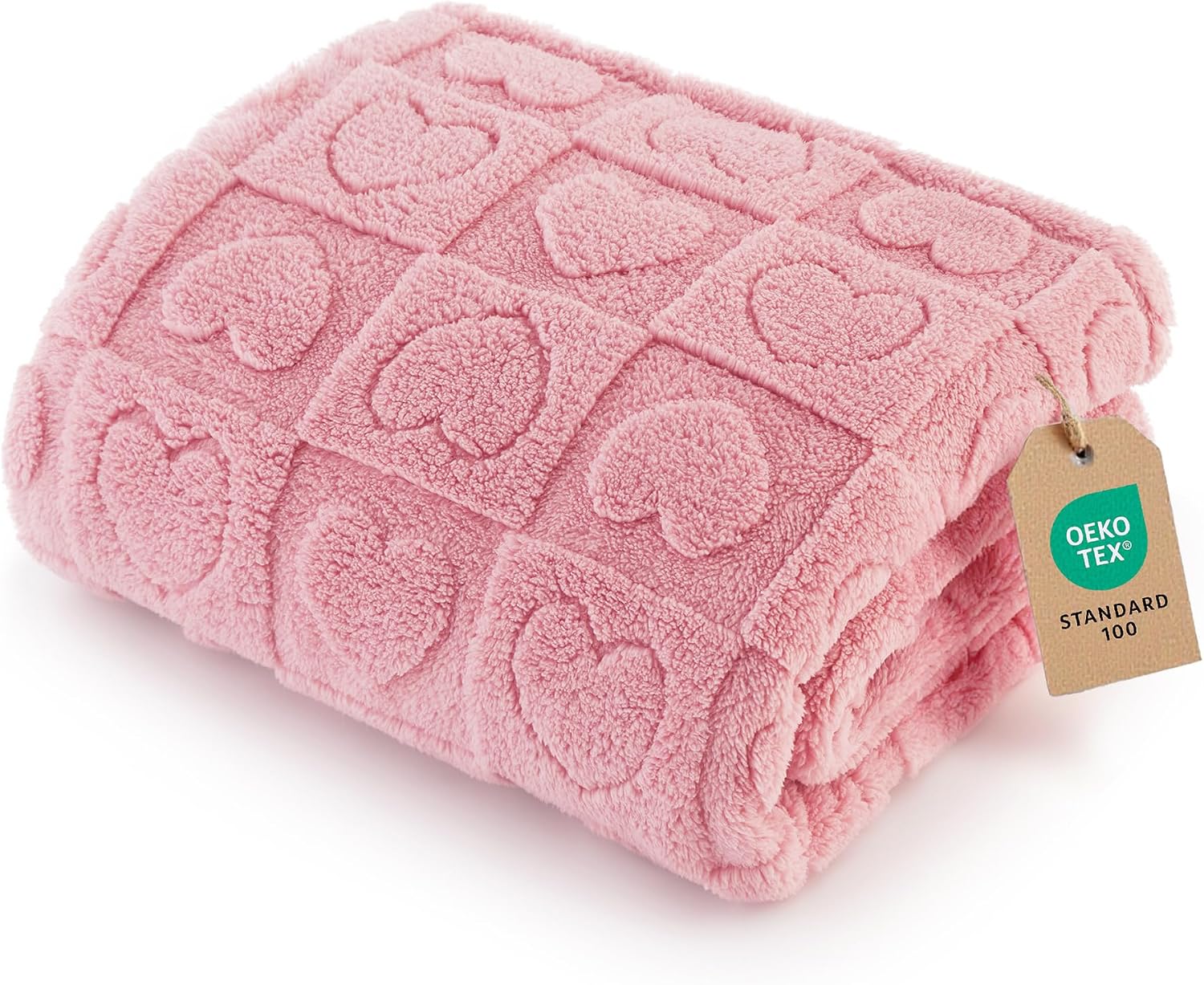 Detalle de Bedsure 25 x 35" Pink Heart Dog Blanket, 300 GSM Coral Fleece