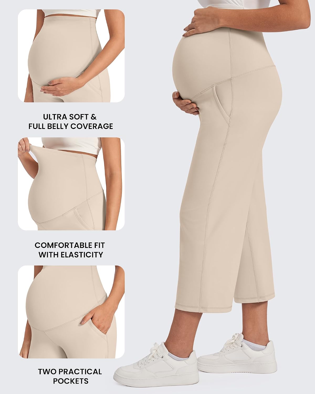 Detalle de G4Free Wide Leg Maternity Trousers over the Belly Capri Yoga Pants (with Pockets)